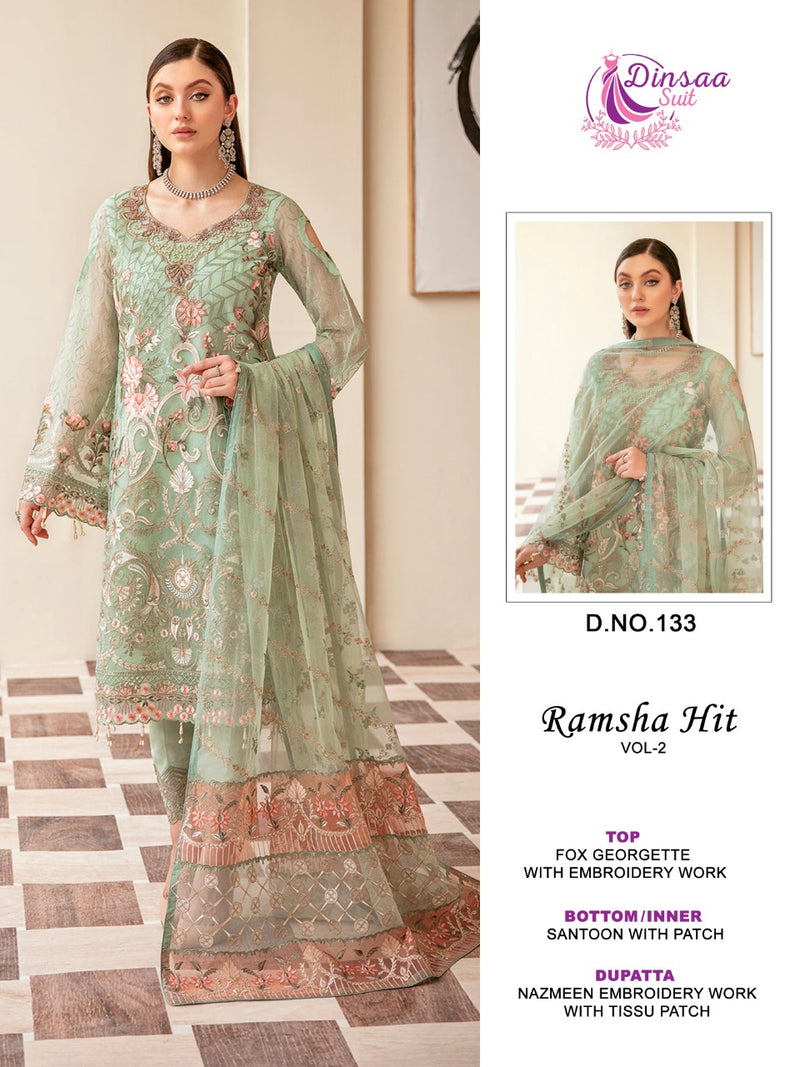 Dinsaa Suit Dno 133 Georgette With Heavy Embroidery Work Stylish Designer Wedding Look Salwar Kameez