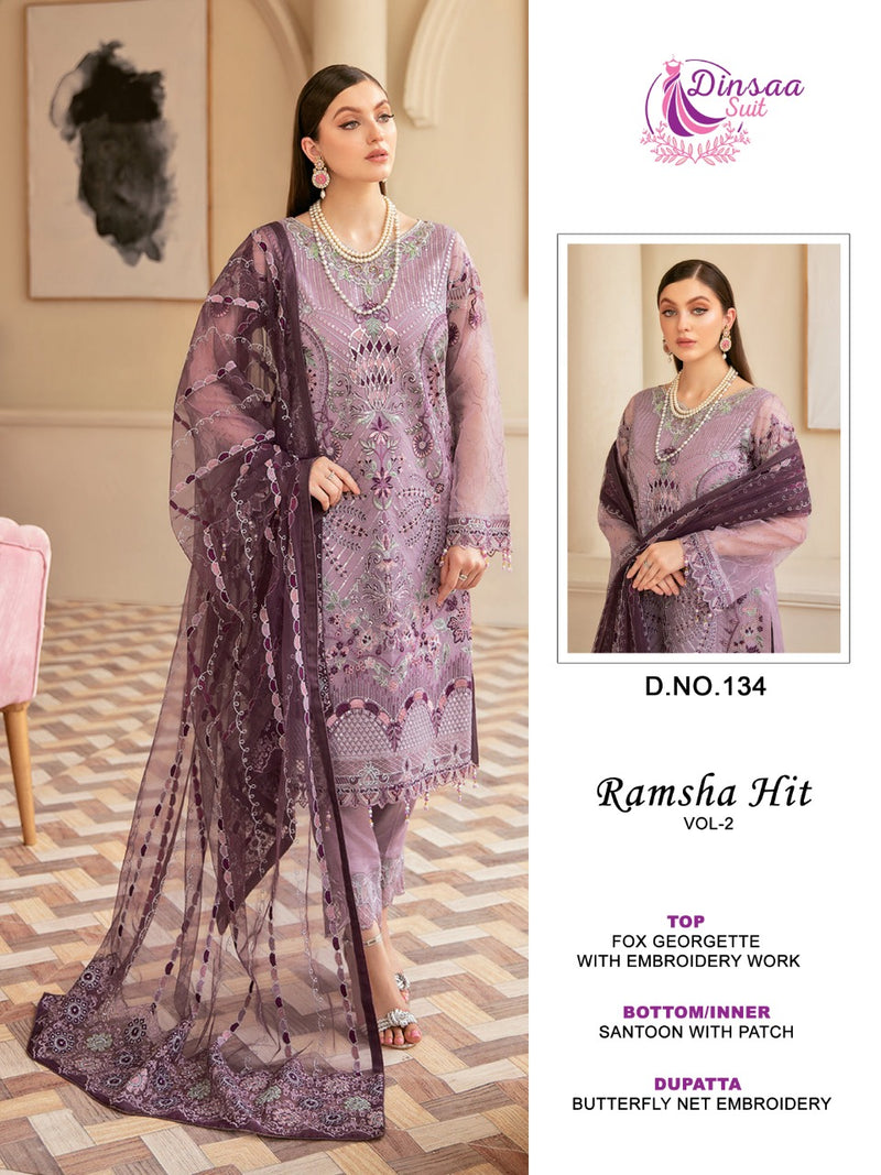 Dinsaa Suit Dno 134 Georgette With Heavy Embroidery Work Stylish Designer Wedding Look Salwar Kameez