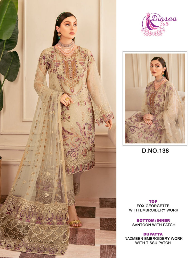 Dinsaa Dno 138 Georgette With Fancy Embroidery Work Stylish Designer Casual Wear Salwar Kameez