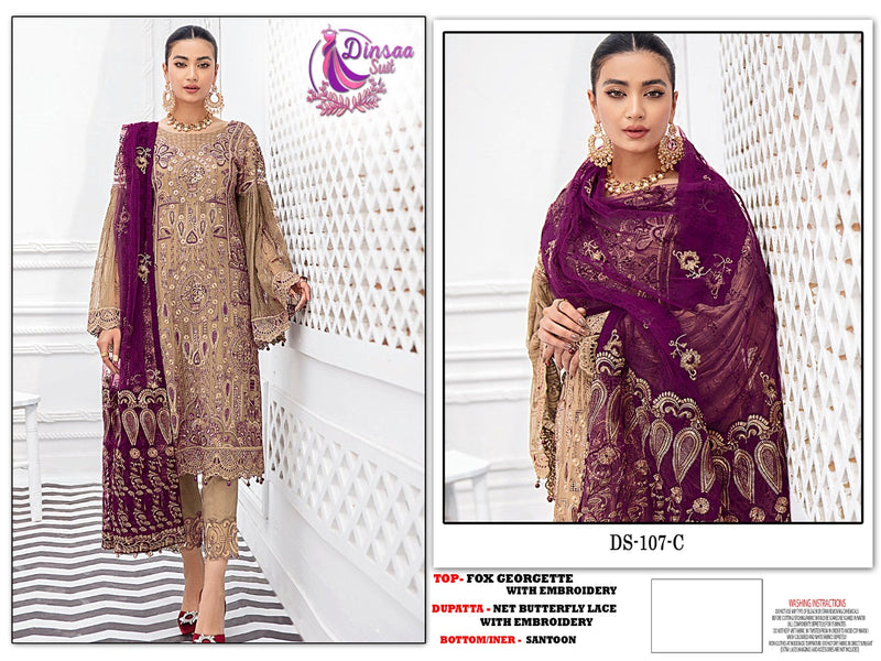 Dinsaa Suit Dno 107 C Georgette With Heavy Embroidery Stylish Designer Wedding Wear Salwar Suit