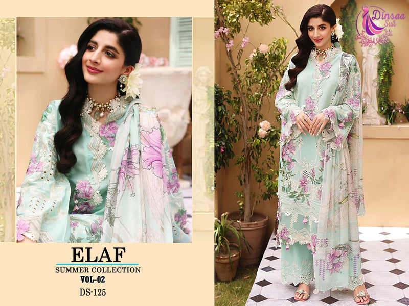 Dinsaa Suit Elaf Summer 128 Pure Cotton With Fancy Work Stylish Designer Pakistani Salwar Kameez