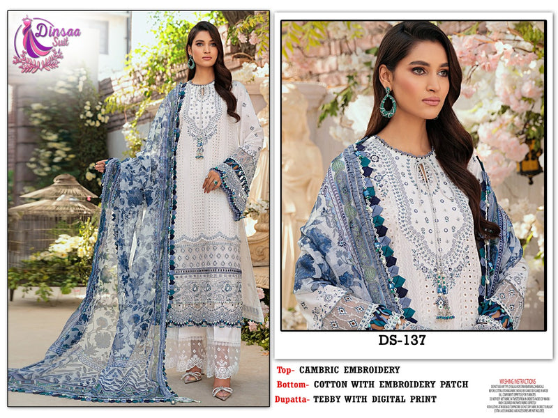 Dinsaa Suit Roohi Dno 137 Cambric Cotton With Heavy Embroidery Work Stylish Designer Pakistani Salwar Kameez