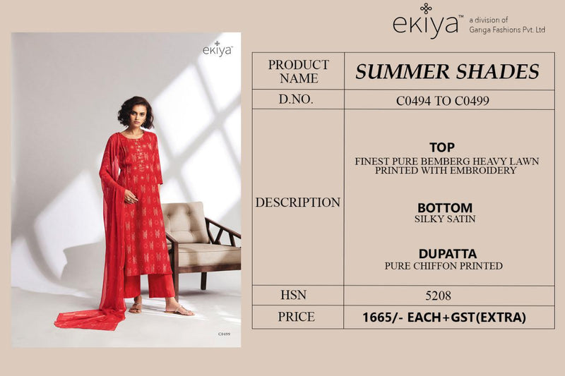 Ekiya Launch Summer Shades Pure Bemberg Lawn Print Embroidery Salwar Kameez