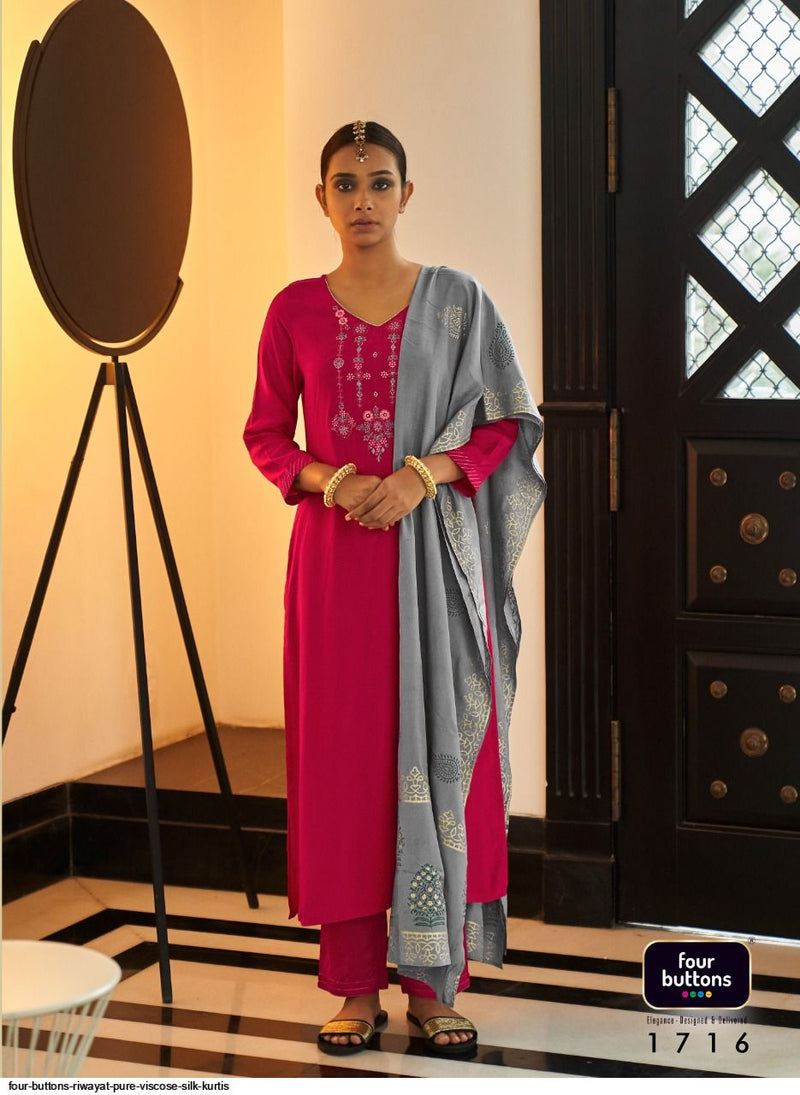 Four Buttons Dno 1716 Viscose Silk Stylish Designer Wear Kurti