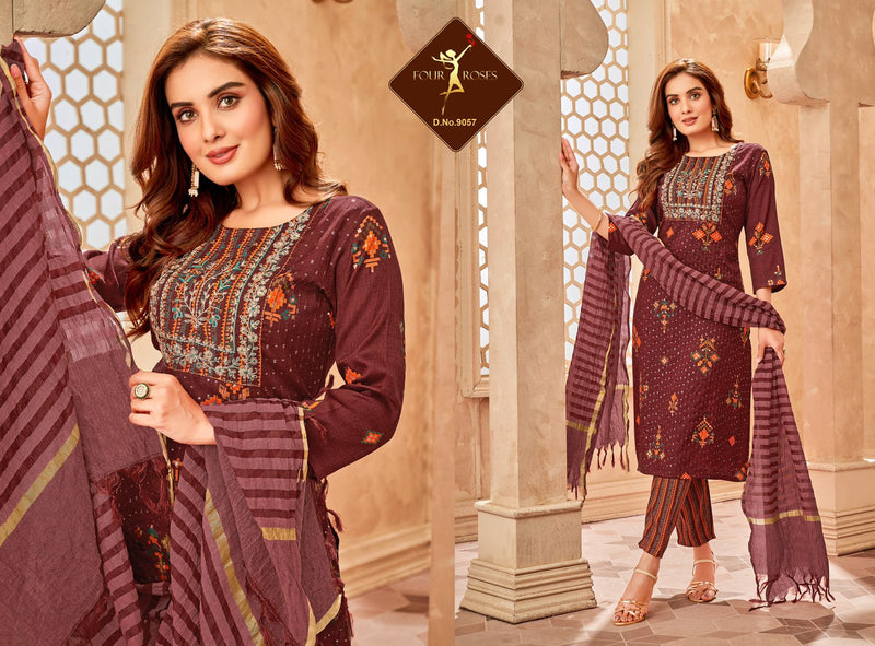 Four Roses Dno 9056 TO 9061 Rayon With Embroidery Stylish Designer Wear Kurti