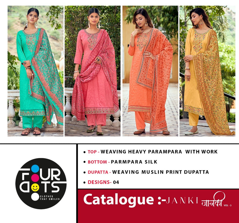 Four Dots Janki Vol 3 With Heavy Parampara Work Stylish Designer Casual Wear Salwar Kameez
