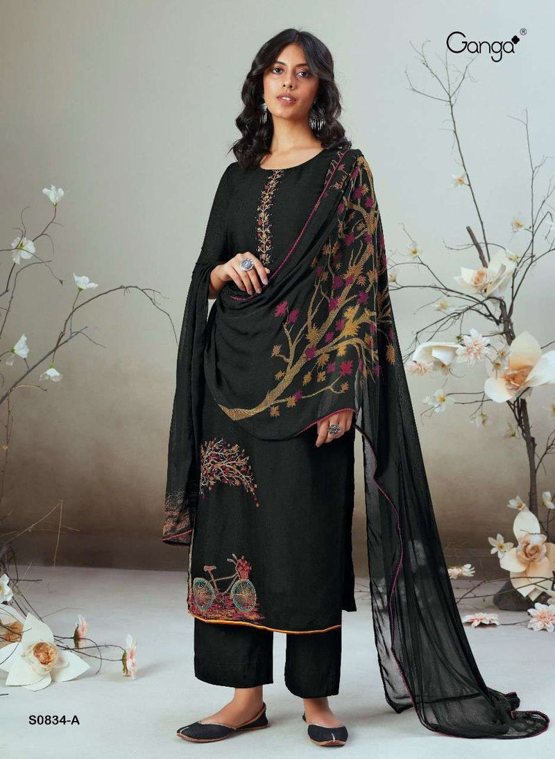 Ganga Fashion Dno 834 Silk With Beautiful Work Stylish Designer Casual Look Fancy Salwar Suit