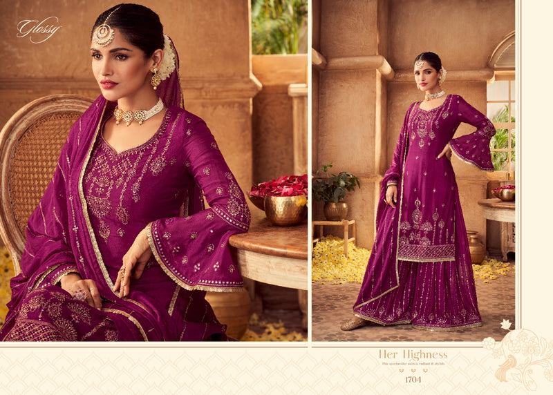 Glossy Antra Chinon Stylish Designer Hand Work Festival Look Salwar Kameez