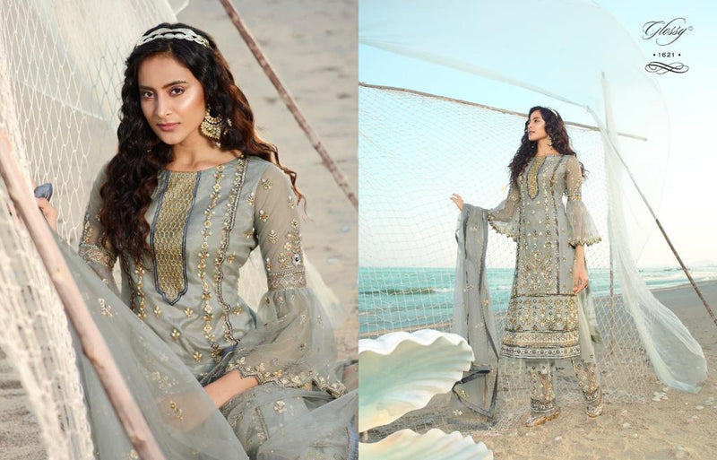 Glossy Qiana Heavy Net Embroidery Stylish Designer Party Wear Salwar Suit