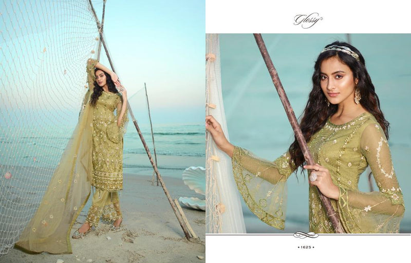 Glossy Qiana Heavy Net Embroidery Stylish Designer Party Wear Salwar Suit