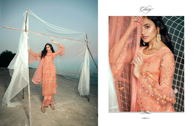 Glossy Qiana Heavy Net Embroidery Stylish Designer Party Wear Salwar Suit