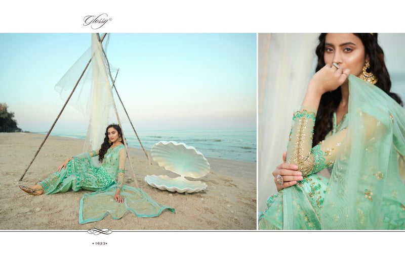 Glossy Qiana Heavy Net Embroidery Stylish Designer Party Wear Salwar Suit