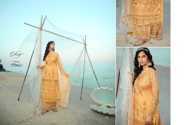 Glossy Qiana Heavy Net Embroidery Stylish Designer Party Wear Salwar Suit