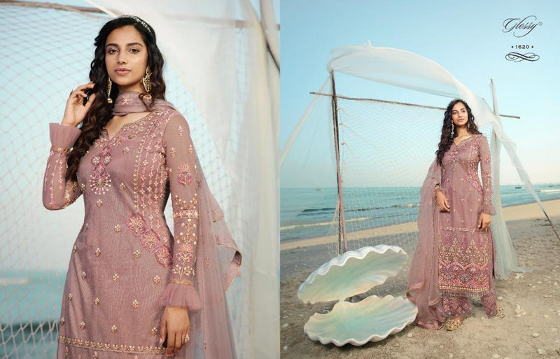 Glossy Qiana Heavy Net Embroidery Stylish Designer Party Wear Salwar Suit