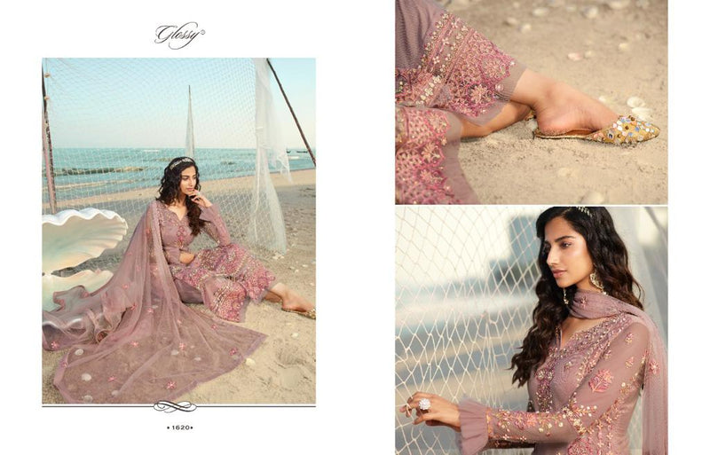 Glossy Qiana Heavy Net Embroidery Stylish Designer Party Wear Salwar Suit