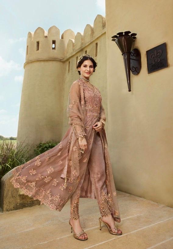Glossy Simar Amyra Shaivi Net With Heavy Hand Work Stylish Designer Party Wear Salwar Suit