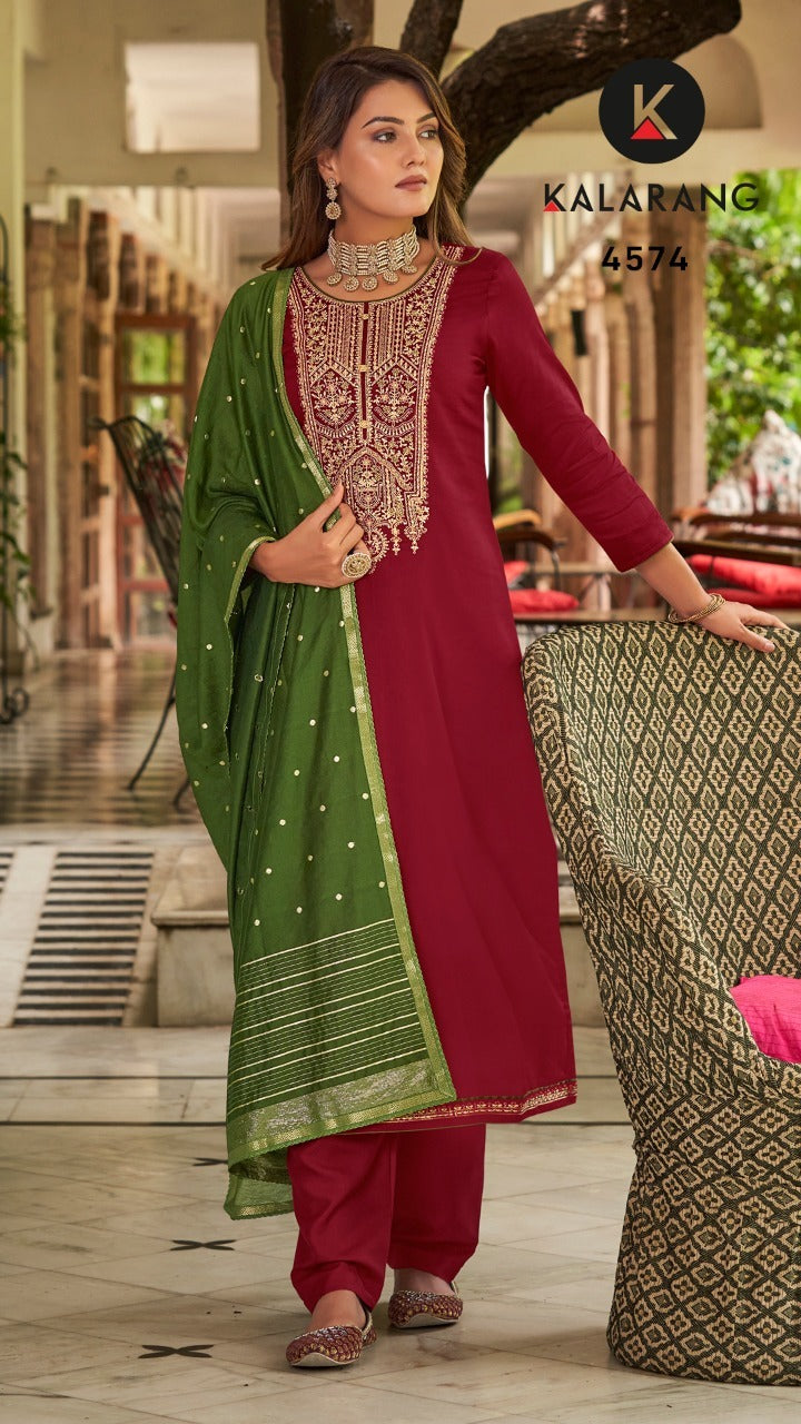 Kalarang Ladli Jam Silk With Heavy Beautiful Work Stylish Designer Festive Wear Salwar Suit