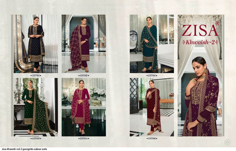 Zisa Khwais Georgette Sequence Embroidery Work Fancy Designer Partywear Salwar Kameez