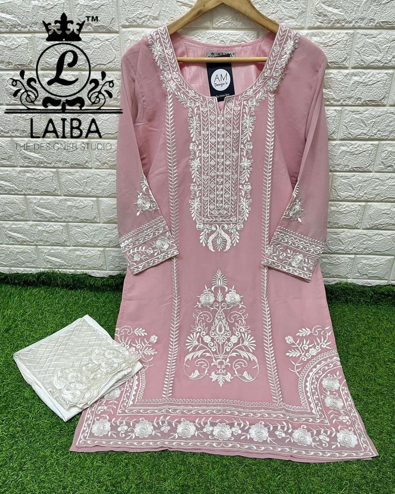 lucknowi chikankari georgette mirror work kurti with free inner