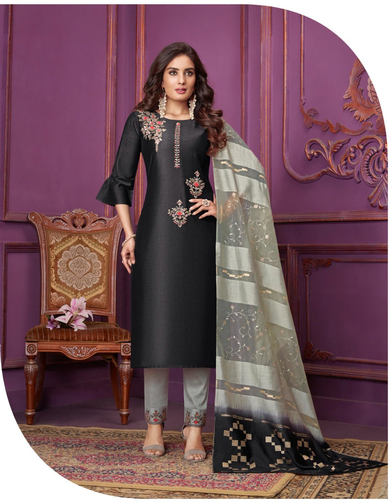 Lily And Lali Bemberg Silk Stylish Designer Magnum Top With Bottom And Dupatta