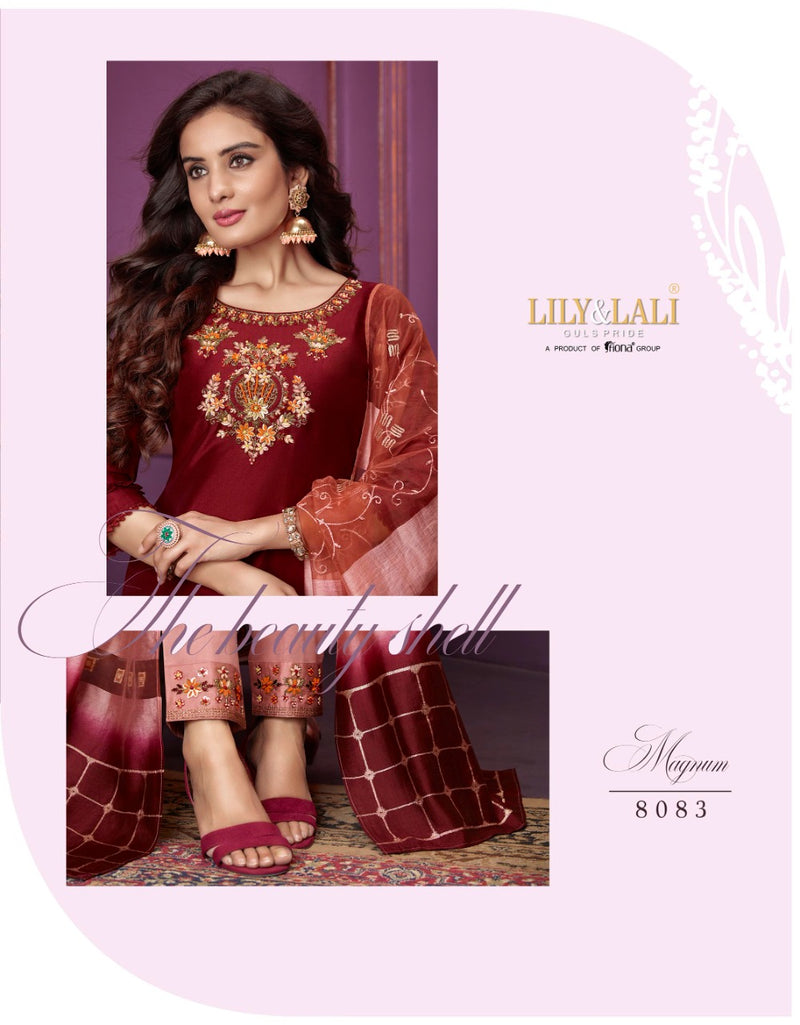Lily And Lali Bemberg Silk Stylish Designer Magnum Top With Bottom And Dupatta