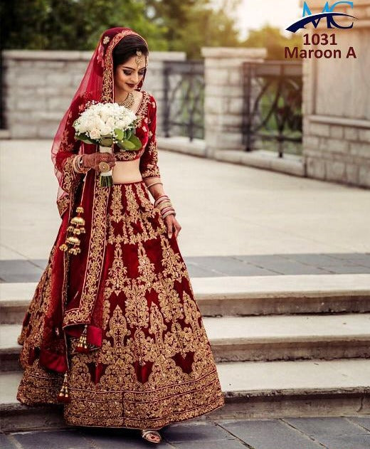 MC 1031 Velvet Maroon Heavy Embroidery And Hand Work Designer Choli Single Collection
