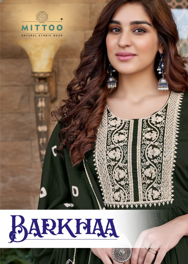 Mittoo Fashion Barkhaa Mull Cotton Long Anarkali Style Wedding Wear Kurtis With Heavy Embroidery Work