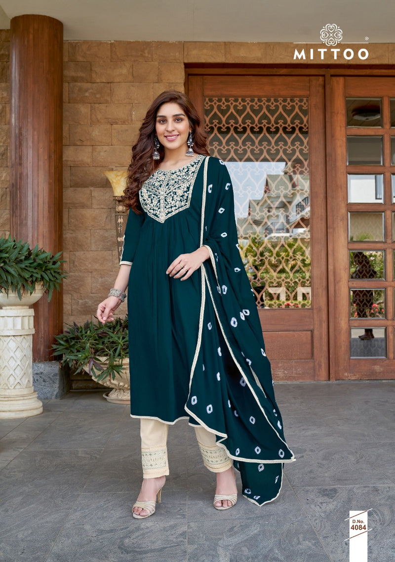 Mittoo Fashion Barkhaa Mull Cotton Long Anarkali Style Wedding Wear Kurtis With Heavy Embroidery Work