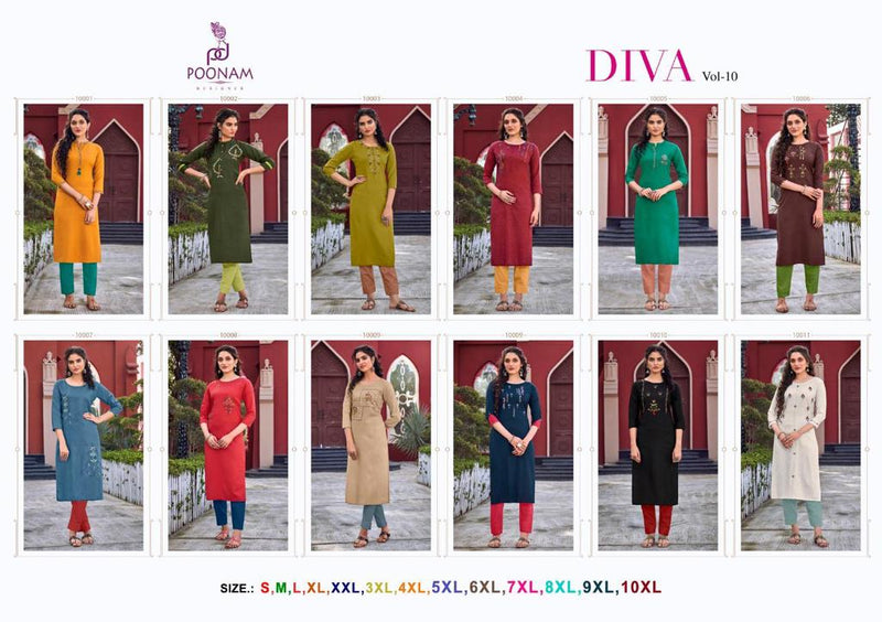 Poonam Designer Diva Vol 10 Cotton Slub Designer Work Daily Wear Kurti Collection