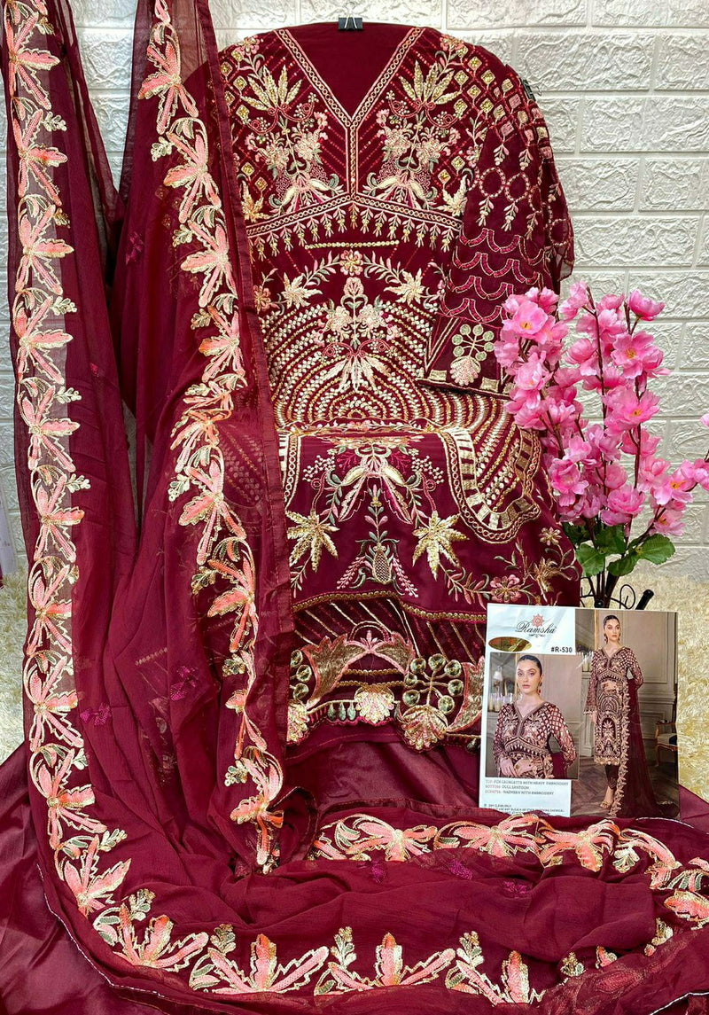 Ramsha Dno R 530 Georgette With Heavy Embroidery Work Elegant Look Stylish Designer Salwar Kameez