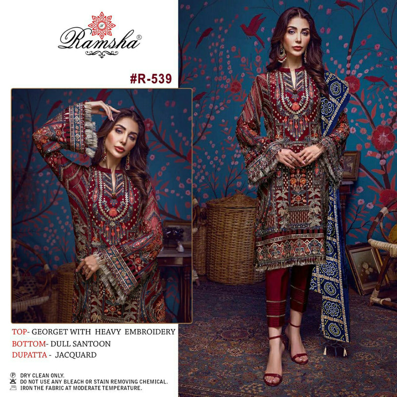 Ramsha Suit Dno R 539 Georgette With Heavy Embroidery Work Astonishing Look Salwar Kameez