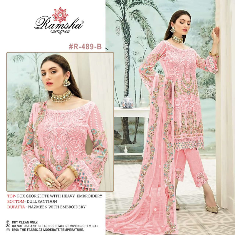 Ramsha Dno 489 B Georgette With Heavy Embroidered Stylish Designer Pakistani Style Salwar Suit