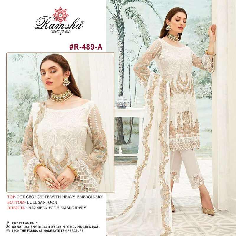 Ramsha Dno 489 A Georgette With Heavy Embroidered Stylish Designer Pakistani Style Salwar Suit