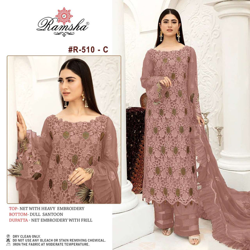 Ramsha Dno 510 C Net With Heavy Embroidery Stylish Designer Pakistani Party Wear Salwar Suit