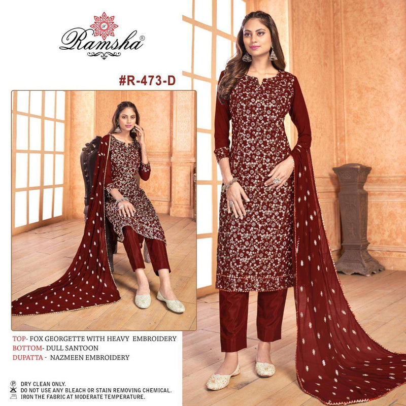 Ramsha Dno 473 D Georgette With Embroidered Stylish Designer Party Wear Salwar Suit