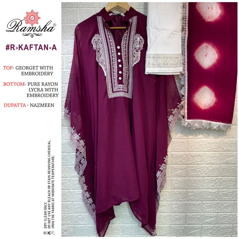 Ramsha Suit R Kaftan A Fox Georgette With Embroidery Work Stylish Designer Pakistani Salwar Kameez