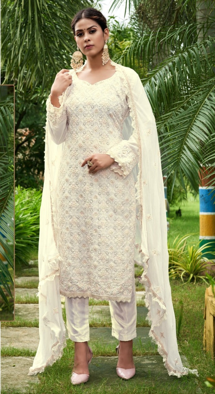 Ramsha Rajwadi Georgette With Heavy Embroidery Work Stylish Designer Casual Wear Salwar Kameez