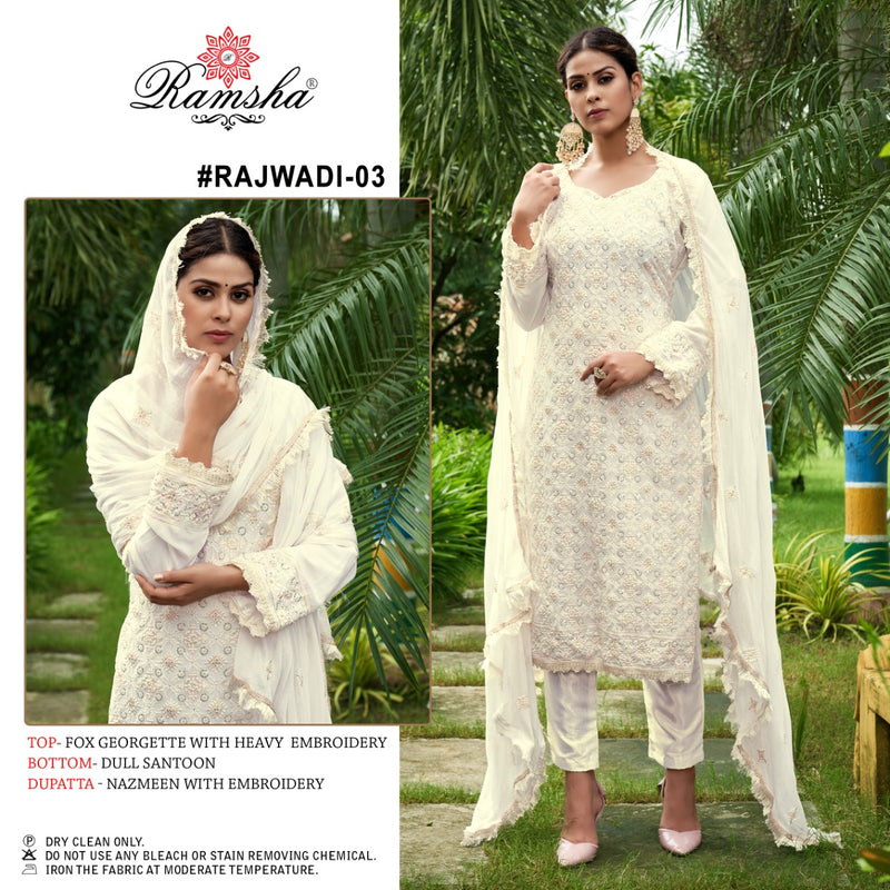 Ramsha Rajwadi Georgette With Heavy Embroidery Work Stylish Designer Casual Wear Salwar Kameez