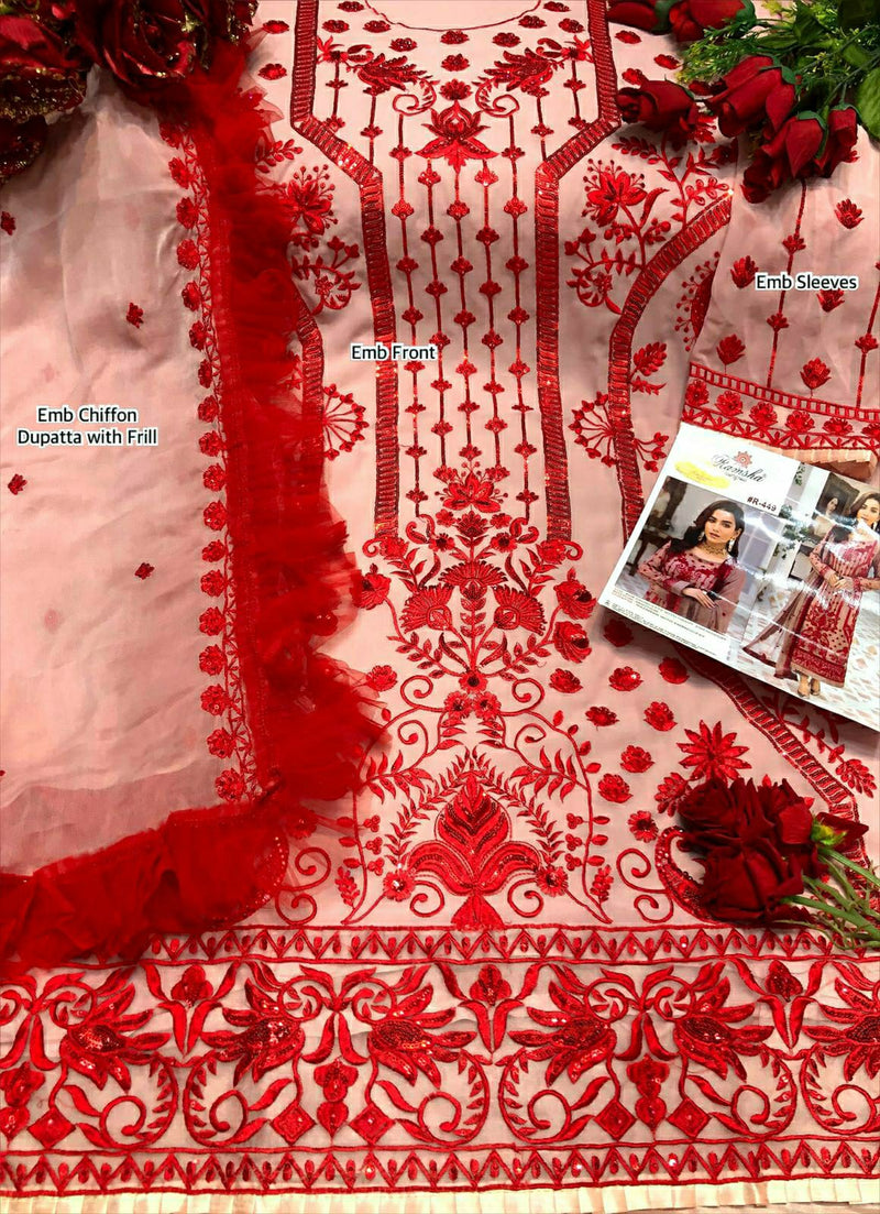 Ramsha Ramsha r 449 Georgette Stylish Embroidery Designer Wear Salwar Kameez