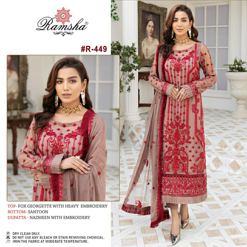 Ramsha Ramsha r 449 Georgette Stylish Embroidery Designer Wear Salwar Kameez