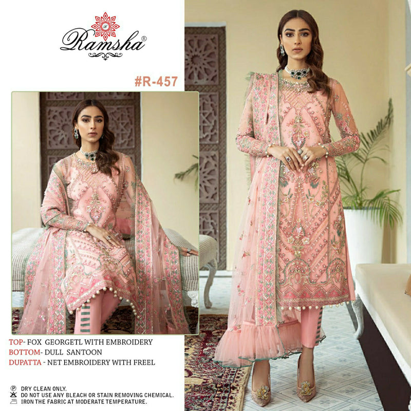 Ramsha R 457 Georgette Heavy Embroidery Stylish Designer Wear Salwar Kameez