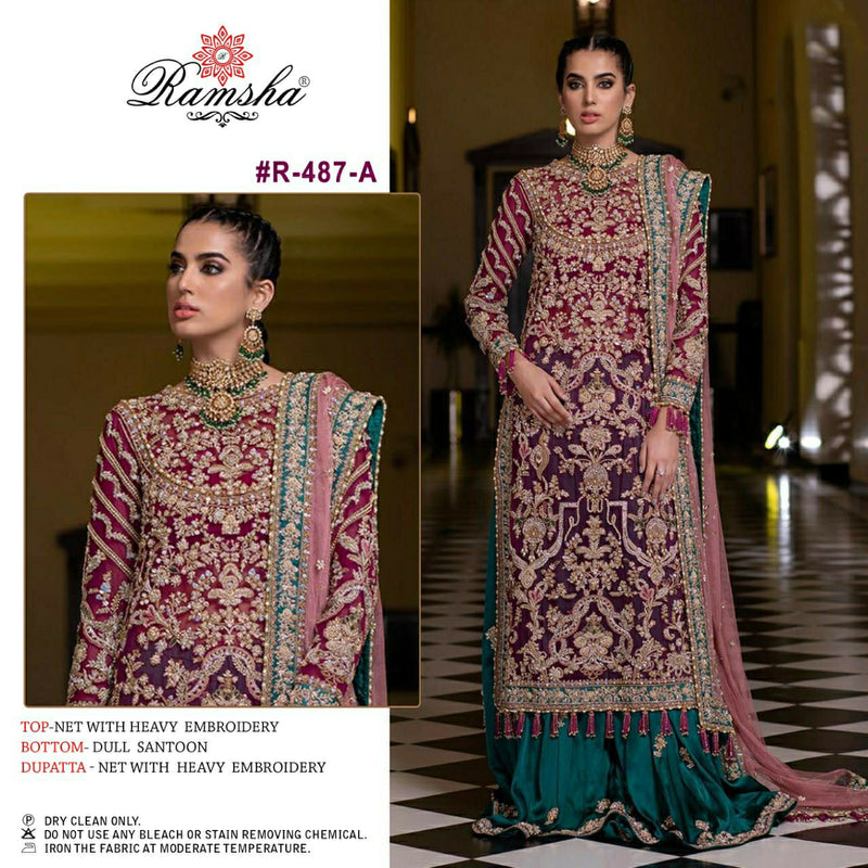 Ramsha R 487 A Net With Heavy Embroidery Pakistani Style Wedding Wear Salwar Kameez