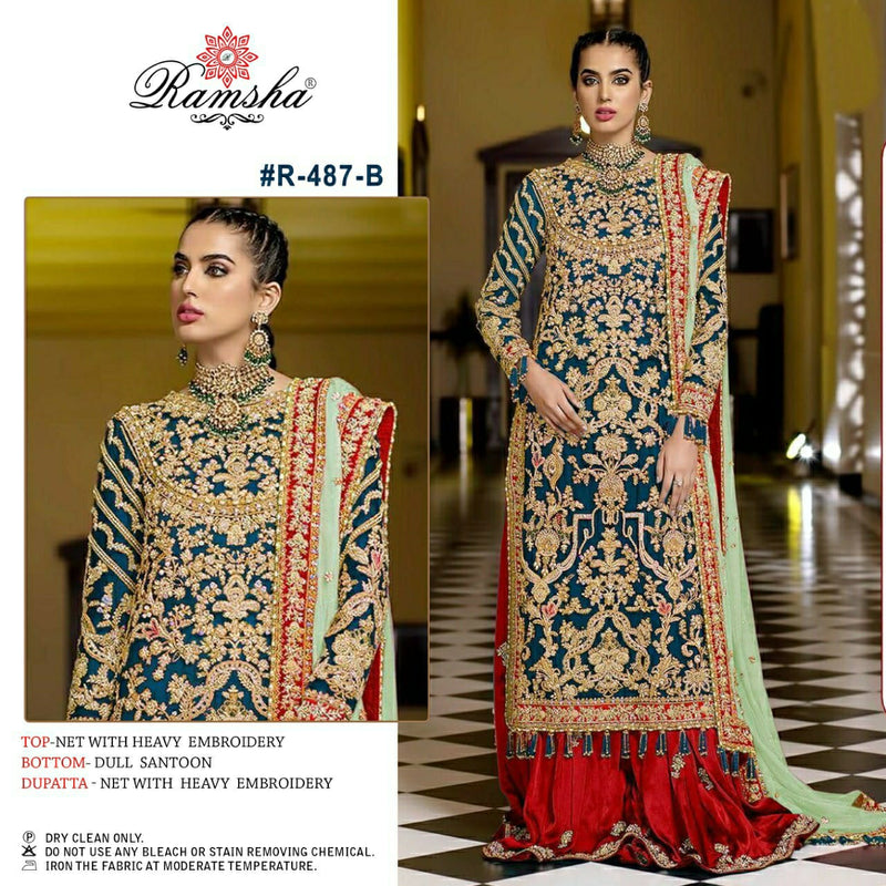 Ramsha R 487 B Net With Heavy Embroidery Pakistani Style Wedding Wear Salwar Kameez