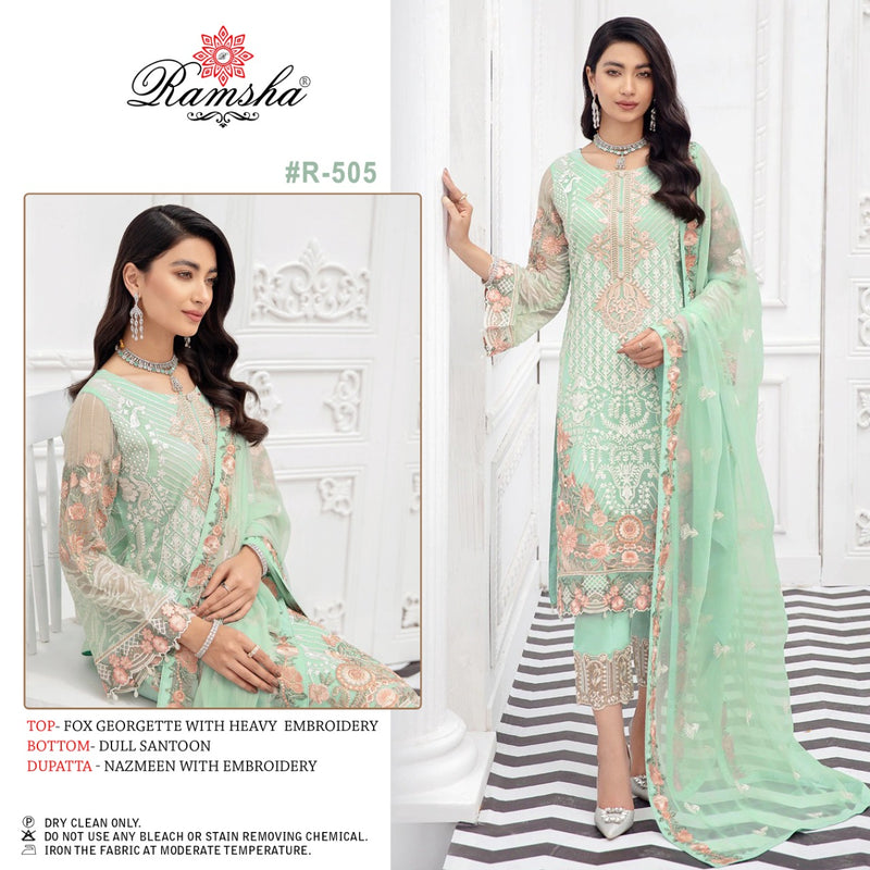 Ramsha Suit Dno S 505 Georgette With Emroidery Work Stylish Designer Party Wear Salwar Suit