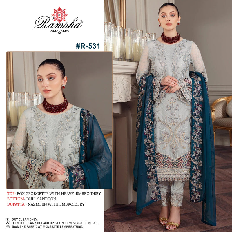 Ramsha Dno R 531 Georgette With Heavy Embroidery Work Elegant Look Stylish Designer Salwar Kameez