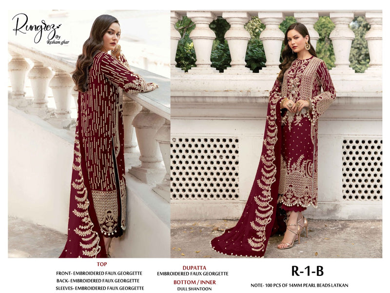 Rungrez Resham Ghar R 1 B Georgette Pakistani Style Wedding Wear Heavy Embroidered Salwar Suit