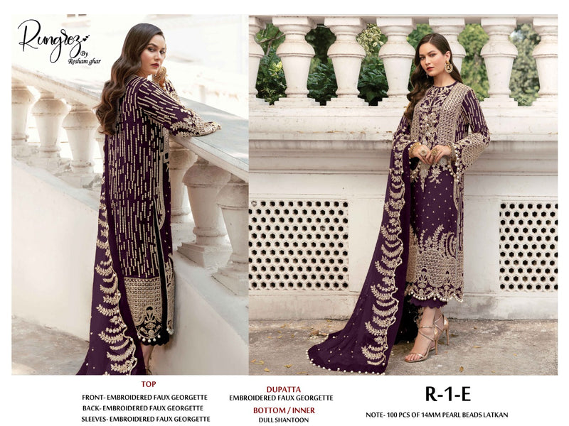 Rungrez Resham Ghar R 1 E Georgette Pakistani Style Wedding Wear Heavy Embroidered Salwar Suit