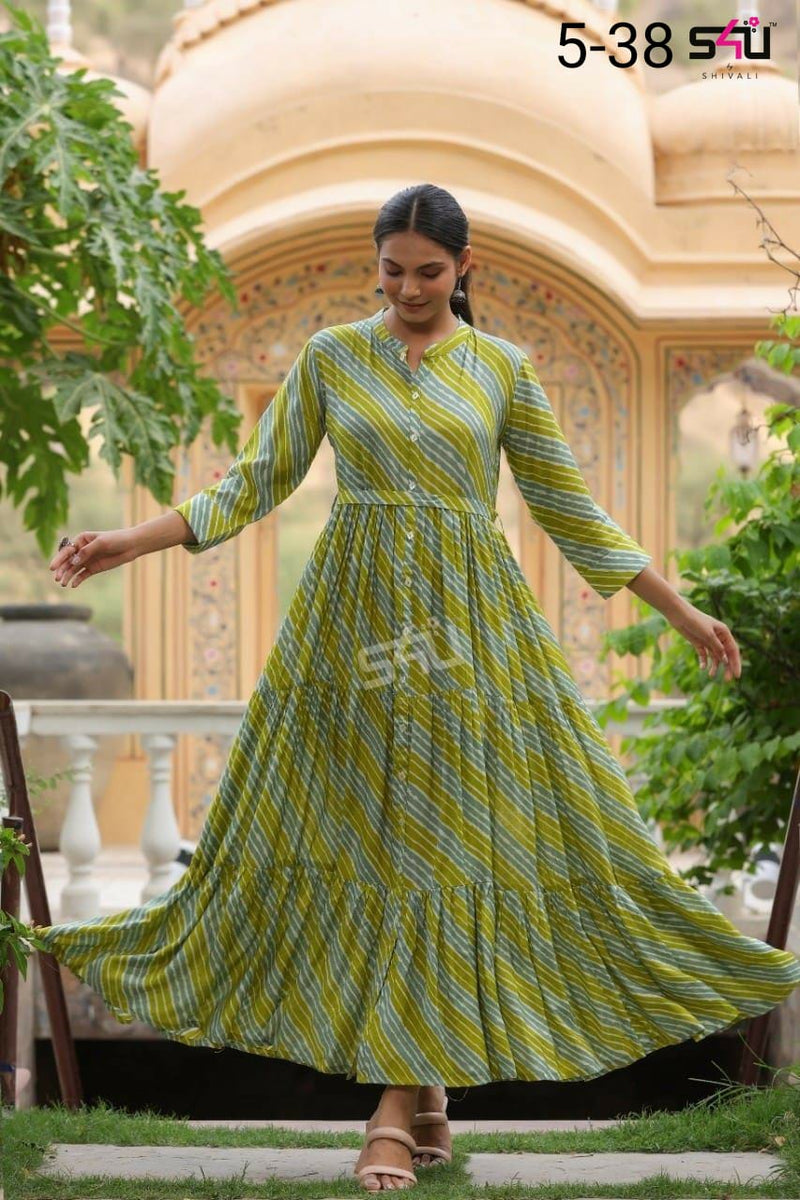 Kurtas & Kurtis : Green rayon embroidered frock kurti