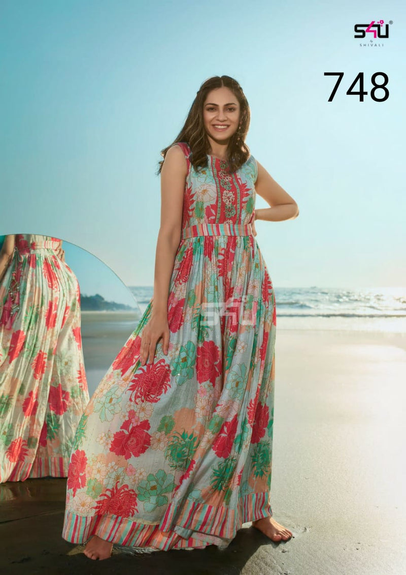 S4u Shivali Dno 748 Fancy Stylish Designer Floral Printed Long Graceful Look Kurti