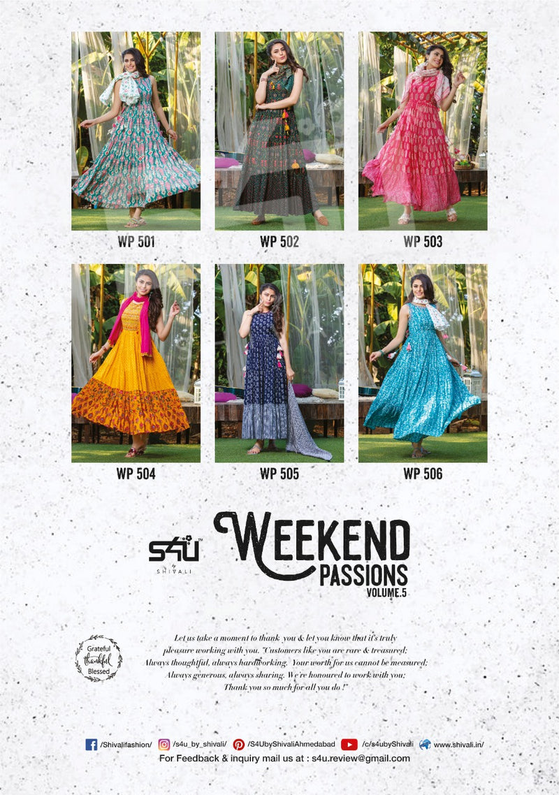 S4u Shivali Weekend Passion Vol 5 Cotton Designer Partywear Stylish Gown Kurti Collection